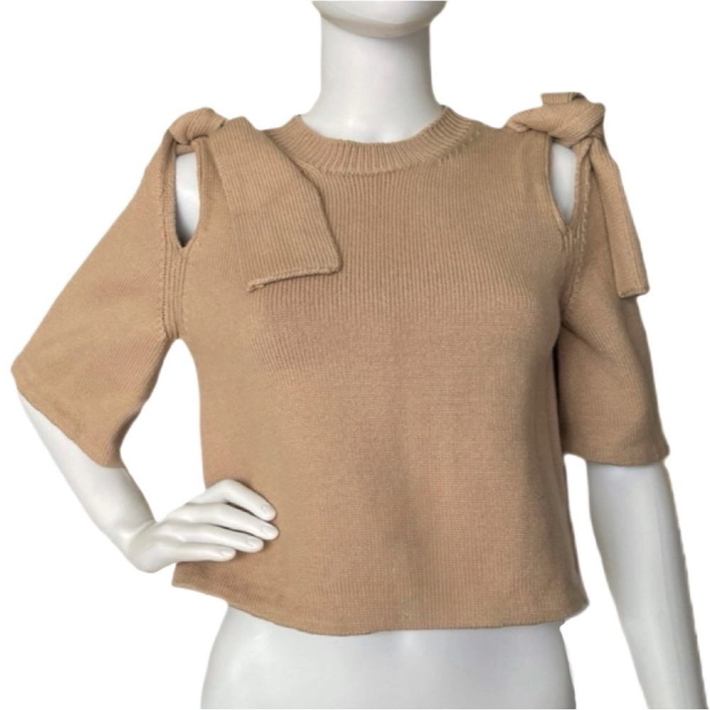NWOT ADEAM From the Runway Japanese Cutout Tied Shoulder Sweater in Tan size S - Picture 3 of 13